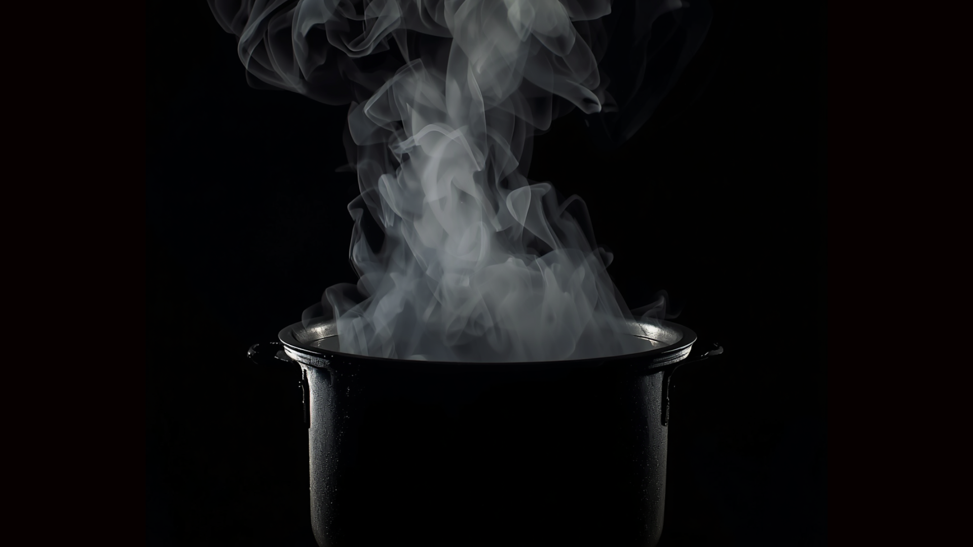 Poling pot of water against a black background
