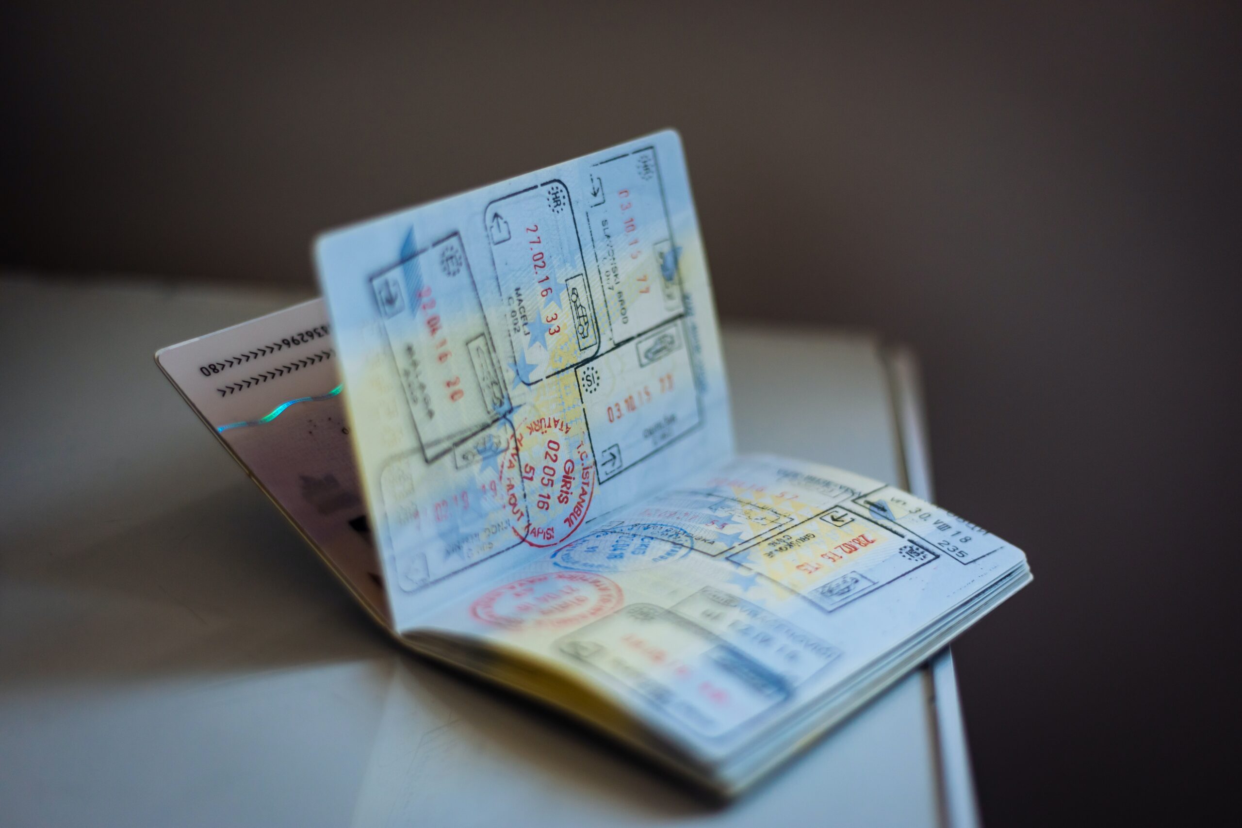 Passport showing stamps.